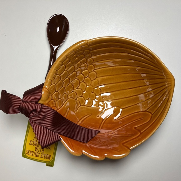 Autumn Acorn Bowl With Serving Spoon Ceramic Bowl and Spoon Set by Hallmark - Picture 1 of 7